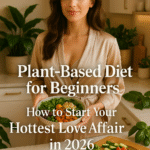 Confident woman in a plant-filled kitchen holding a colorful plant-based bowl, symbolizing a fresh start to a plant-based diet in 2026.