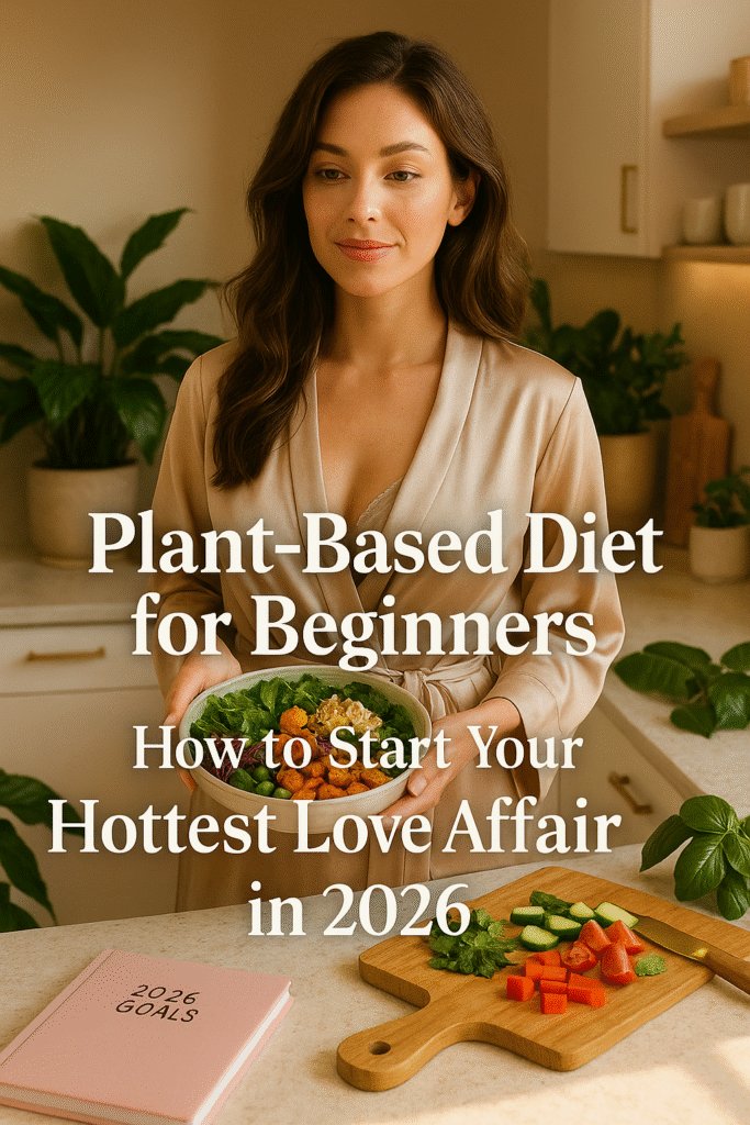 Confident woman in a plant-filled kitchen holding a colorful plant-based bowl, symbolizing a fresh start to a plant-based diet in 2026.