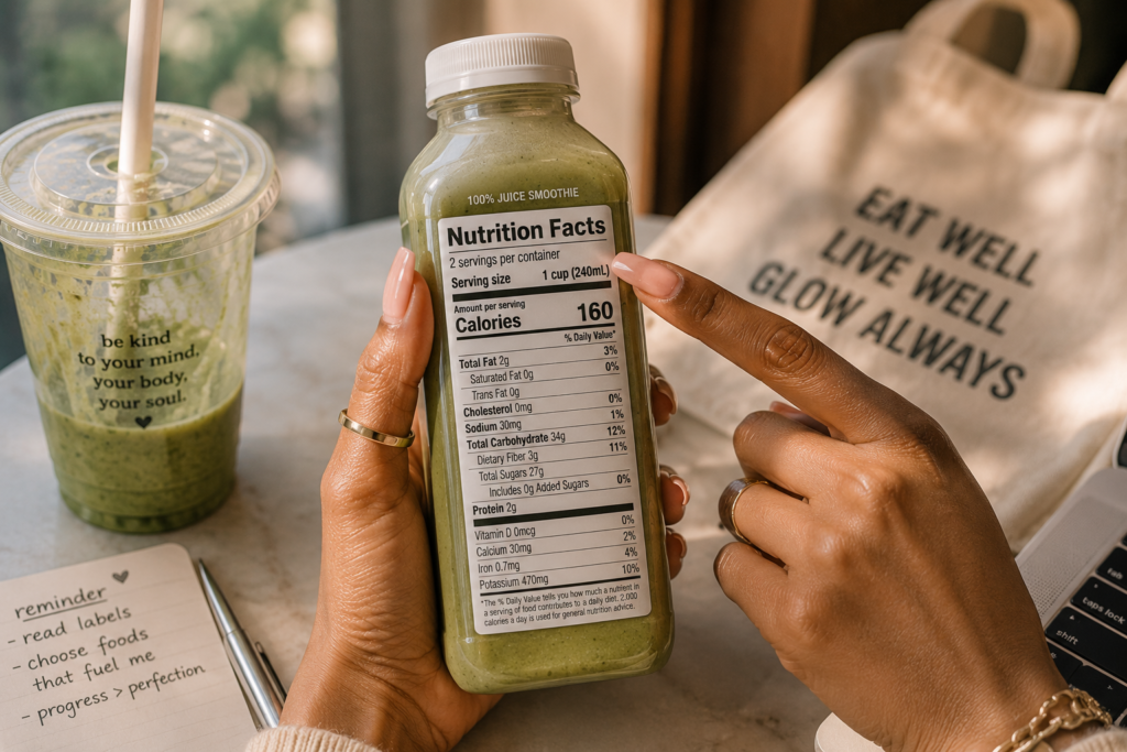 serving-size-and-servings-per-container Close-up of smoothie nutrition label showing two servings per container.